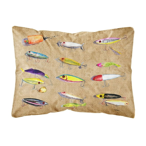 Caroline's Treasures 8796PW1216 Fishing Lures Canvas Fabric Decorative Pillow, 12H x16W, multicolor
