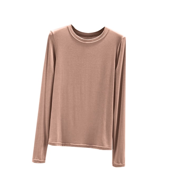 MeetoTime sous-Vêtements Confortables pour Femmes Automne/hiver Col Rond Manches Longues Ajusté Pull