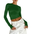 thumbnail image 2 of TODOZO Long Sleeve Shirts for Women Tunic Tops Casual Womens Summer Tops Womens Crewneck Long Sleeve Shirt Double Lined Basic Tees Side Ruched Going Out Crop Tops Green L, 2 of 9