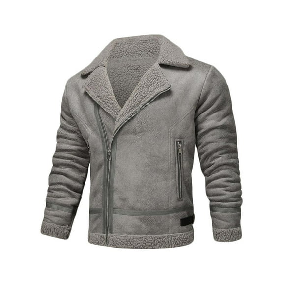 Yiliang Mens Suede Leather Jacket Water Proof Coat Warm Insulated Fall and Winter Season Clothes with Sherpa Lined,Gray,XL