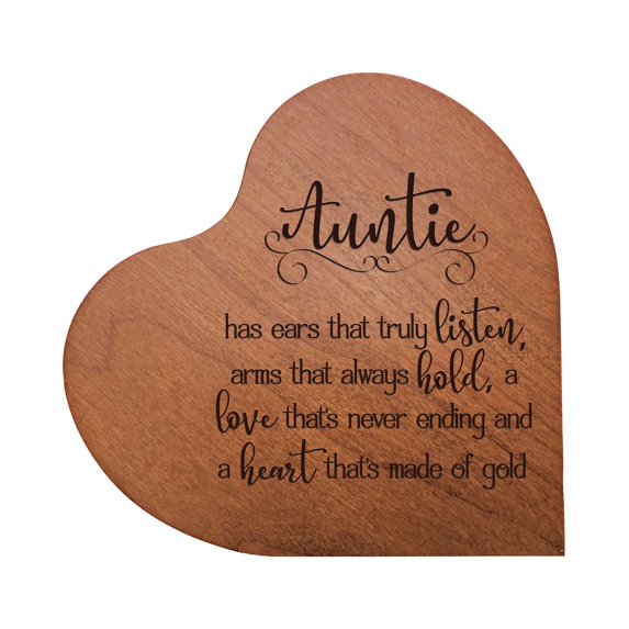 Engraved Wooden Heart Block 5” x 5.25” x 0.75”- Auntie