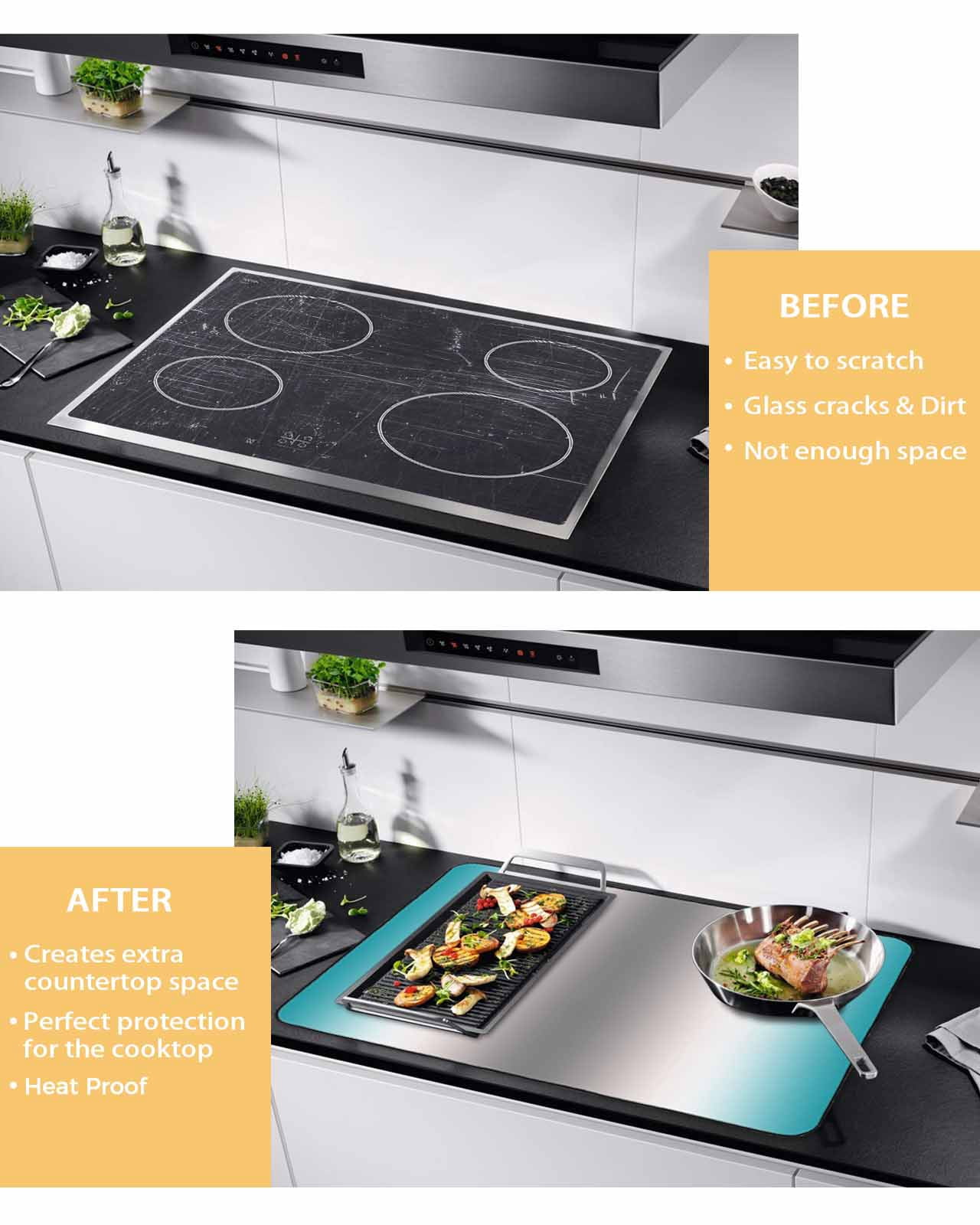 nqOlkjepod Large Induction Cooktop Protector Mat 24"x21", Turquoise Grey Stove Top Covers for Electric Stove, Gray Farmhouse Modern Rustic Decorative Stove Burner Cover Mats, Glass Top Stove Cover