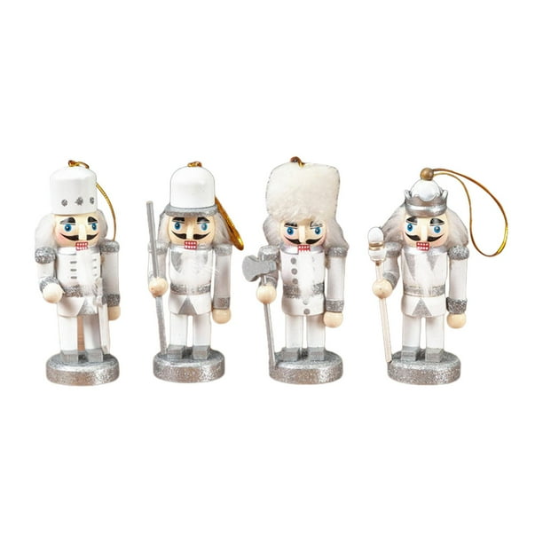 Mini figura de Cascanueces de madera, Cascanueces navideño tradicional para bodas Plata blanca