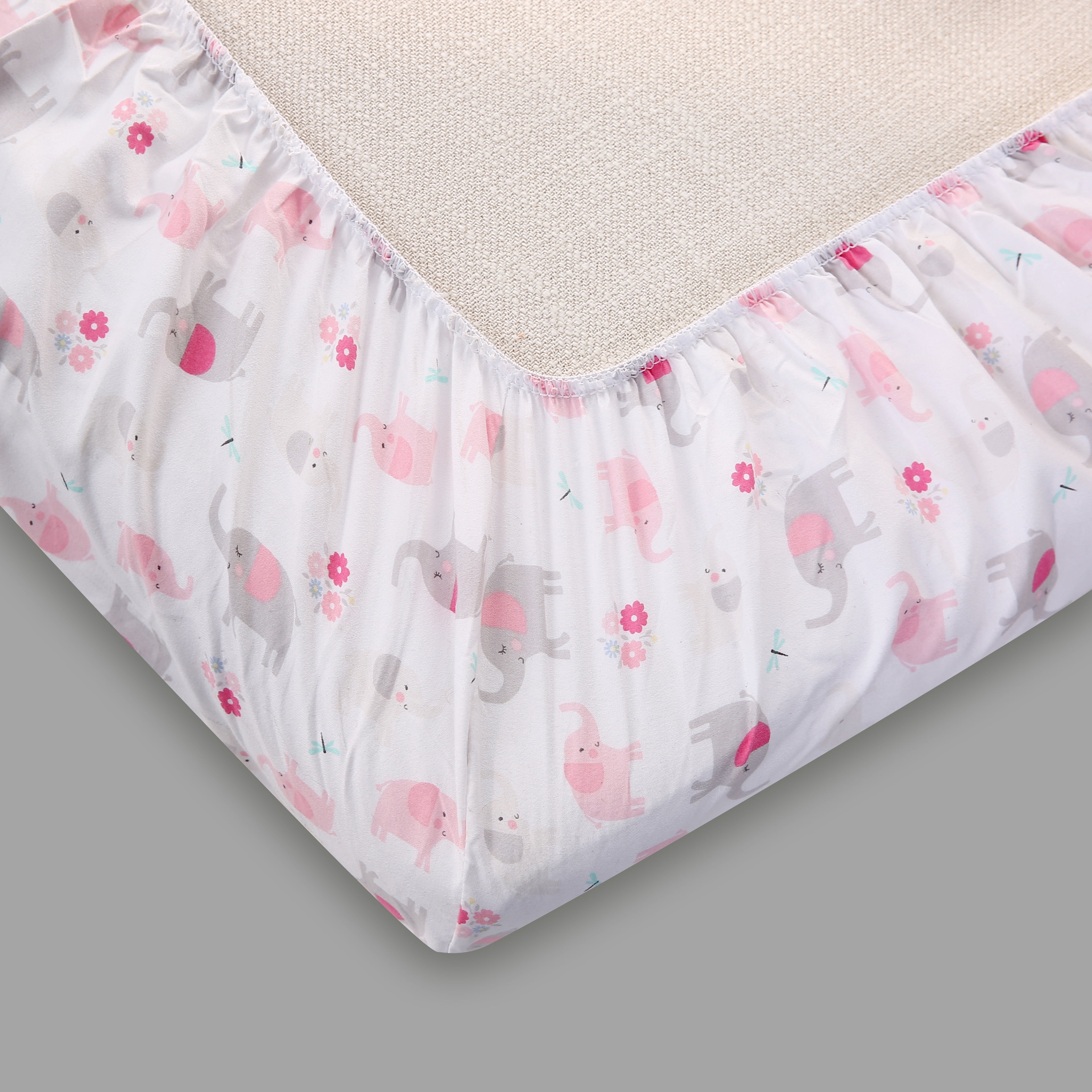 Sweet Baba Belle Elephant 3 PC Crib Bedding Set, Pink Crib Set for Baby Girls