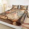 thumbnail image 4 of Manfei Halloween Romantic Ghost Bed Sheets 4-Piece, Autumn Rose Leaves Full Size Sheets, Brown Orange Pink,1 Fitted Sheet, 1 Flat Sheet and 2 Pillowcases, 4 of 5