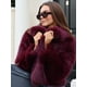 thumbnail image 5 of Chaqueta corta de piel sintética esponjosa para mujer, abrigo elegante de felpa de manga larga con solapa, color rojo burdeos, ropa informal corta cálida para mujer, 5 of 5
