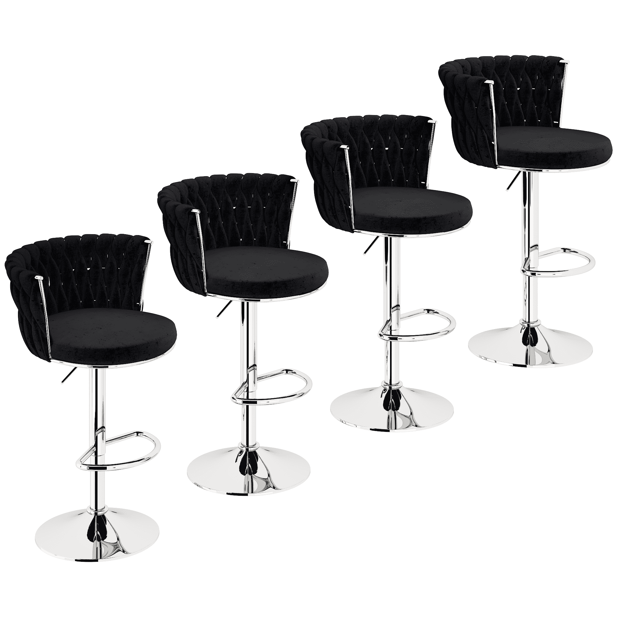 Baxluxe Velvet Bar Stools Set of 4, Swivel Counter Height Bar Chairs with Footrest, Metal Base Adjustable Bar Stools Island Chairs, Pub Style Chairs for Kitchen Island, Dining Room, Pub, Black