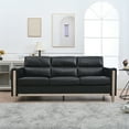 thumbnail image 2 of 79" Three-Seater Sofa, Modern PU Large Sofa Furniture, Upholstered Single Couch with Solid Wood Legs and Wide Armrest for Bedroom, Apartment, Home, Office, Living Room, Black, 2 of 9