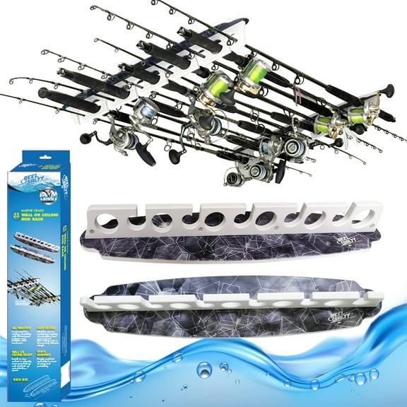 Rush Creek Creations Reel Salty Fishing Rod Holder with Fishing Gear and Accessories 11 Rod Capacity