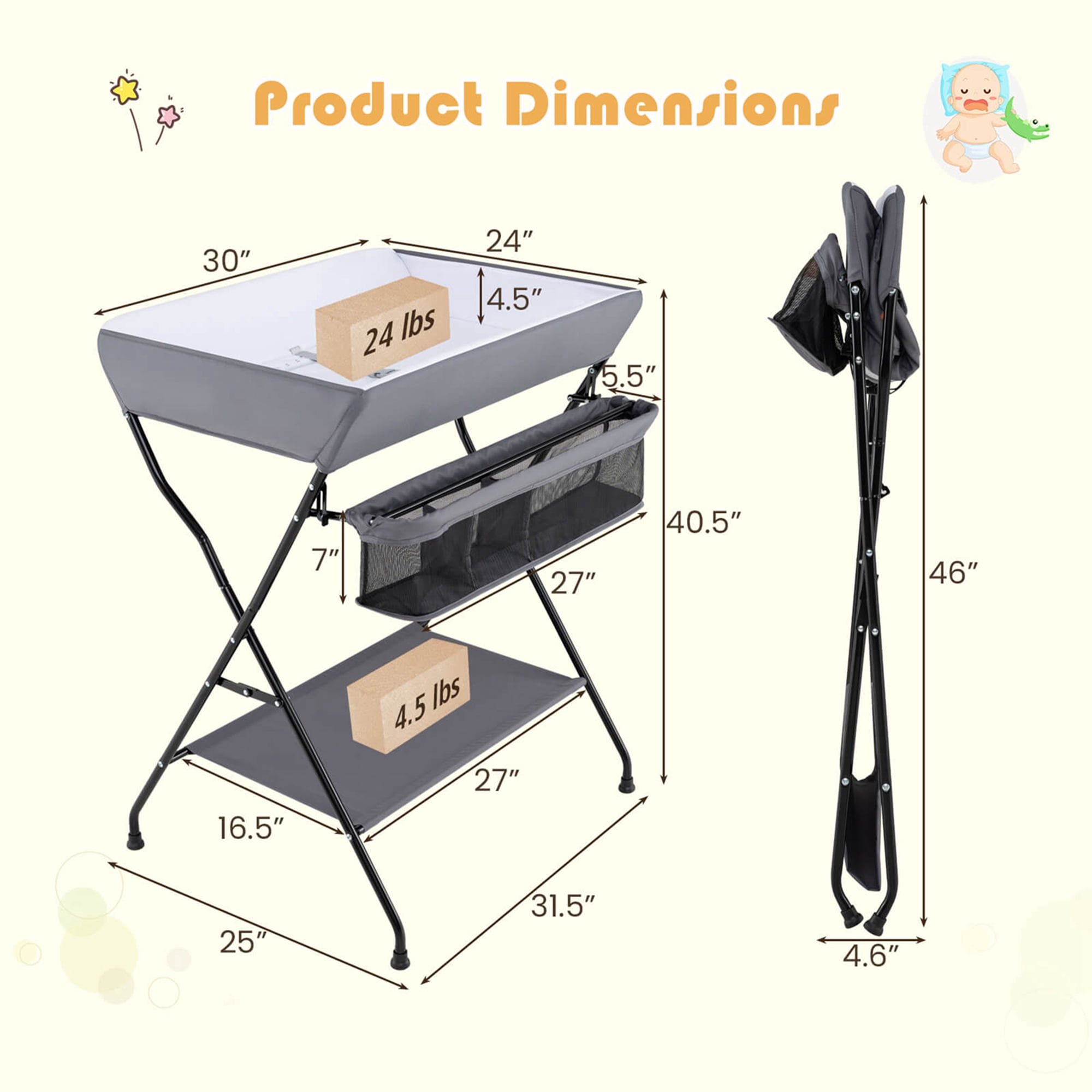 Costway Baby Infant Changing Table Folding Diaper Station Nursery with Storage Gray