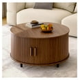 thumbnail image 4 of Round Coffee Table with Storage, 31.5" Modern Coffee Table with 360° Curved Sliding Door, Fluted Wood Accent Coffee Table with Adjustable Footpads, Round Center Table for Living Room, Walnut, 4 of 4