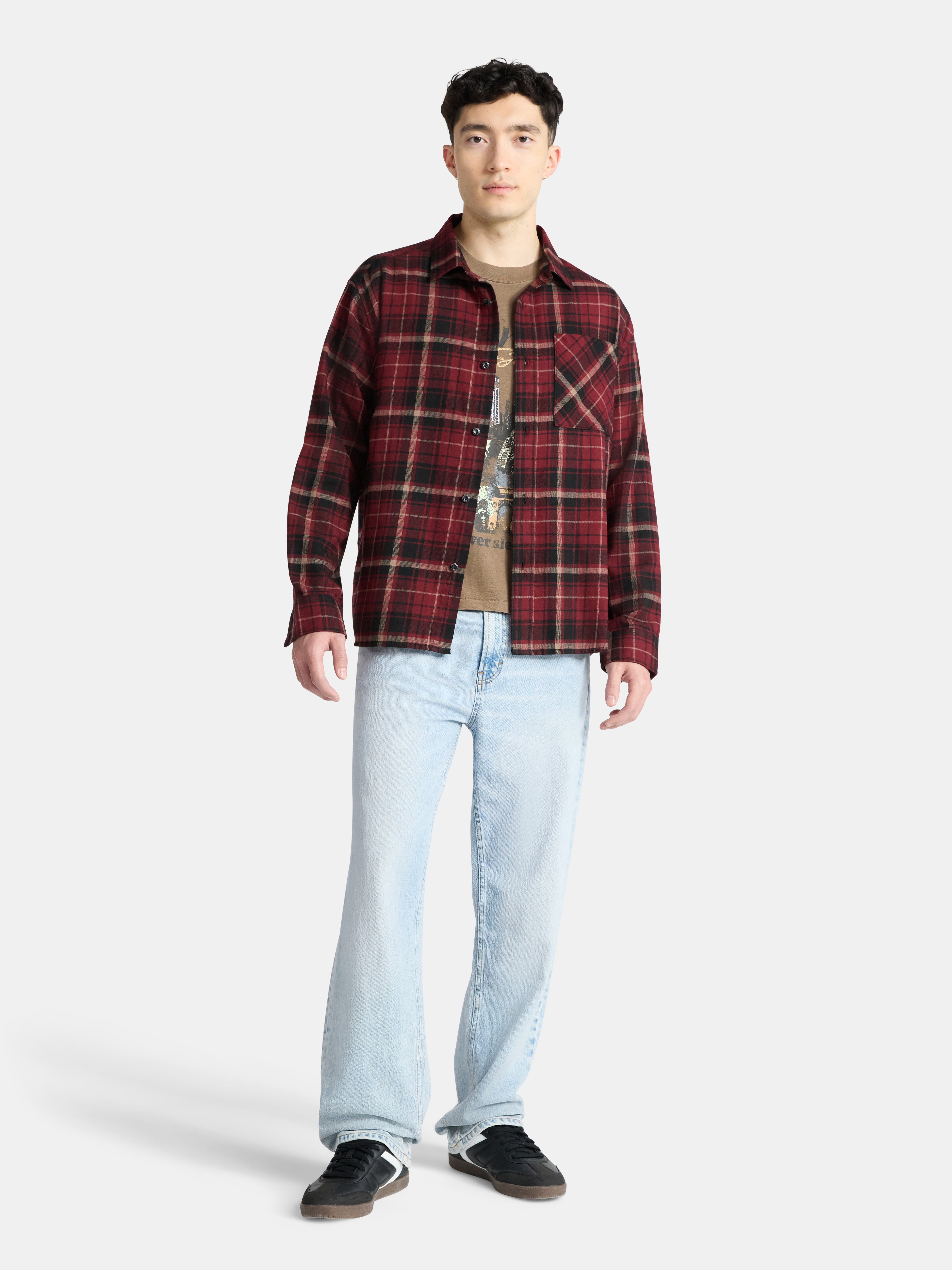 No Boundaries Cotton Long Sleeve Flannel Shirt, Men's & Big Men's XS-5XL