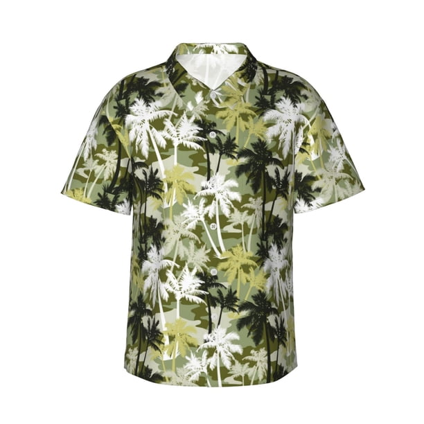 Balery Hawaii Palms Camisas hawaianas de manga corta para hombre, camisas playeras de corte holgado, camisas de vacaciones con botones,3X-Large