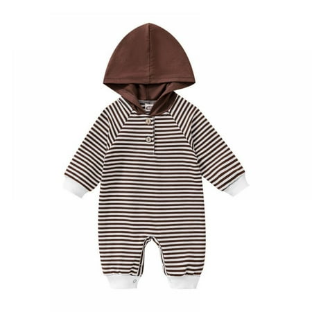 

MAXCOZY 0-24M Newborn Baby Boys Girls Romper Toddler One Piece Stripe Outfits Long Sleeve Hoodie Playsuit Jumpsuits Clothing