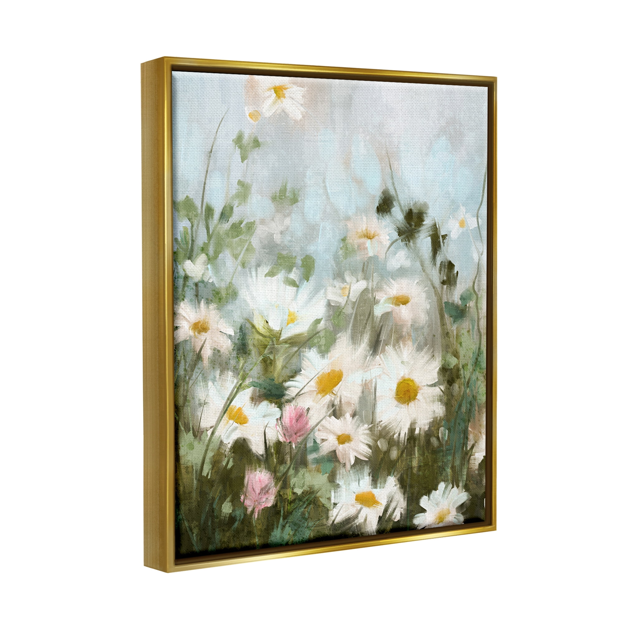 Stupell Industries Wild Daisies Blooming Meadow Botanical & Floral Painting Gold Floater Framed Art Print Wall Art