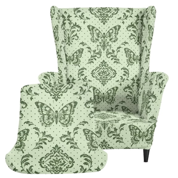 Kuiaobaty Butterfly Print 2-Pieces Wing Chair Cover with Cushion Cover, Machine Washable Single Wingback Armchair Slipcover with Elastic Bottom for Club