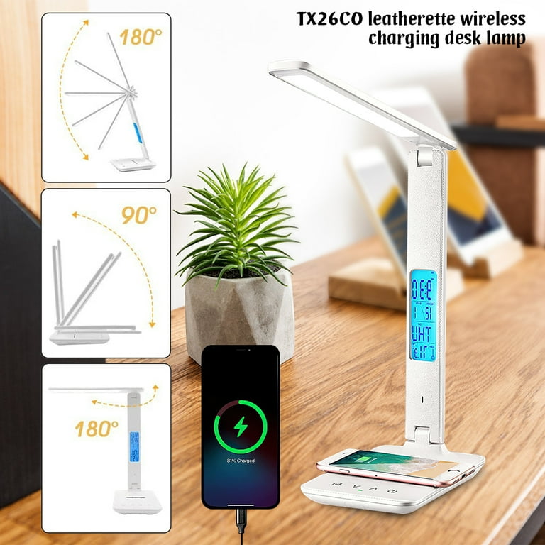 Feoflen Desk Lamp, LED Desk Lamp with Wireless Charger, USB