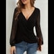 thumbnail image 5 of Camisas de Larga para Mujer, Blusas de Encaje con Cuello en V, Blusas Elegantes Informales de Negocios, Blusas Cruzadas, Camisas de Trabajo Negro M, 5 of 10