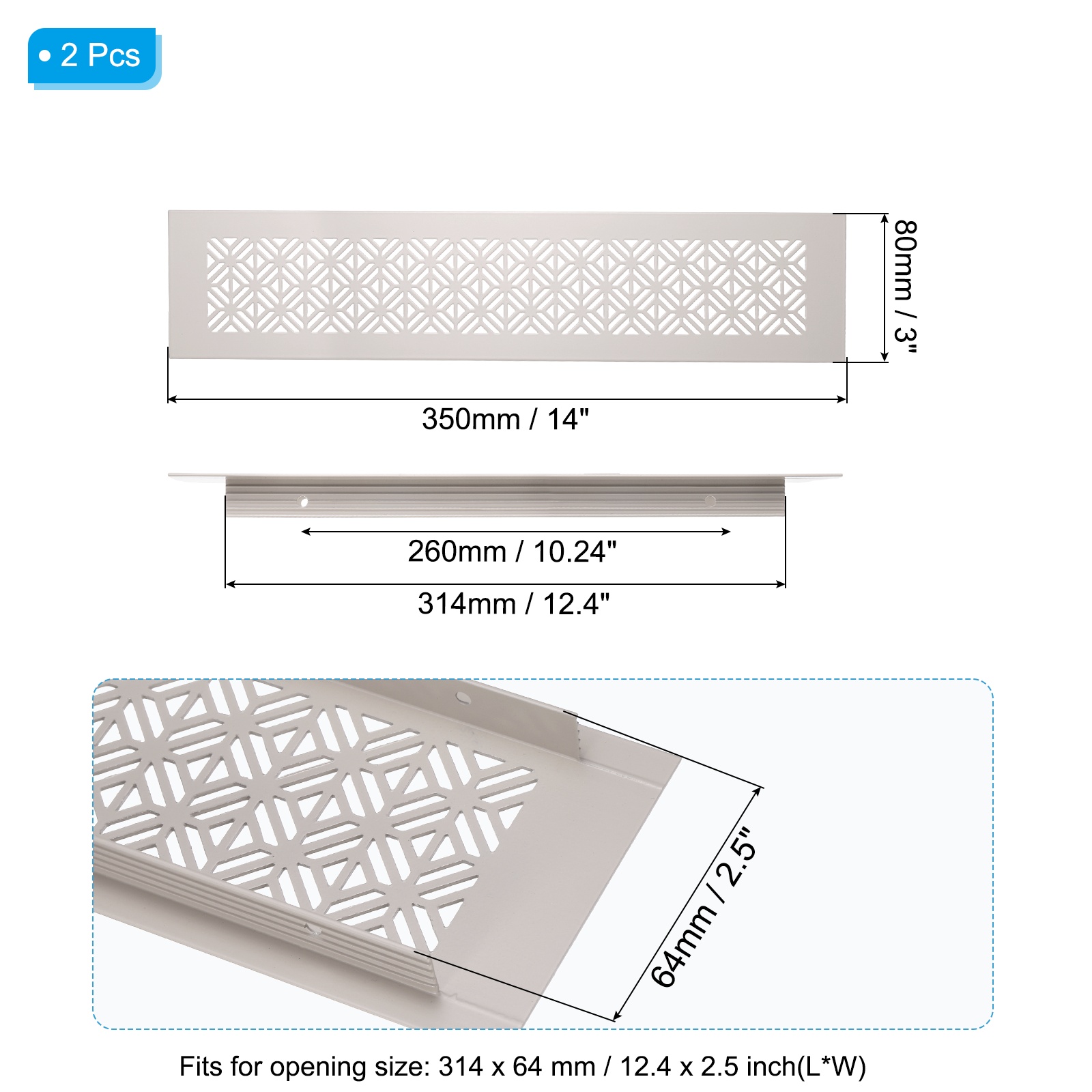 14 x 3 Inch Door Air Vent Cover, 2 Pack Heavy Duty Aluminum Grille Ventilation Cover Louvered with Mounting Screws for Cabinet Wardrobe Door, Cashmere Gray
