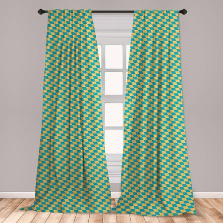 Curtain Color For Sky Blue Wall Geometric Curtains 2 Panels Set, Diagonal Retro Pattern Skewed Squares Tile Design in Shabby Colors, Window Drapes for Living Room Bedroom, Sky Blue and Marigold, by Ambesonne ()