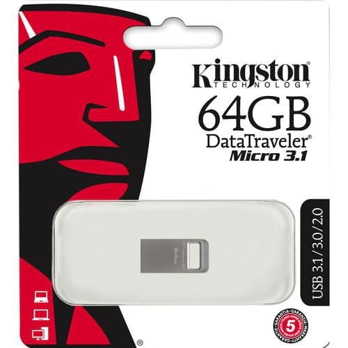 Kingston 64GB DataTraveler Micro 3.1 USB 3.0 Compatible Hi-Speed up to 100MB/s Ultra-small Metal Case Flash Drive (DTMC3/64GBCR)