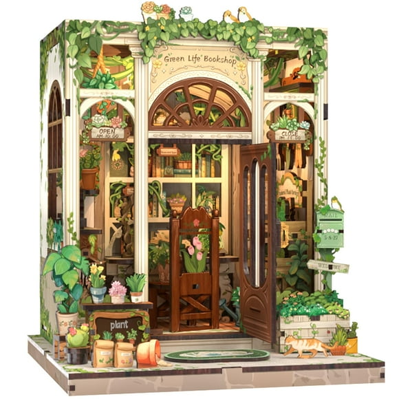 Kit de casa de muñecas en miniatura CUTEBEE Book Nook Green