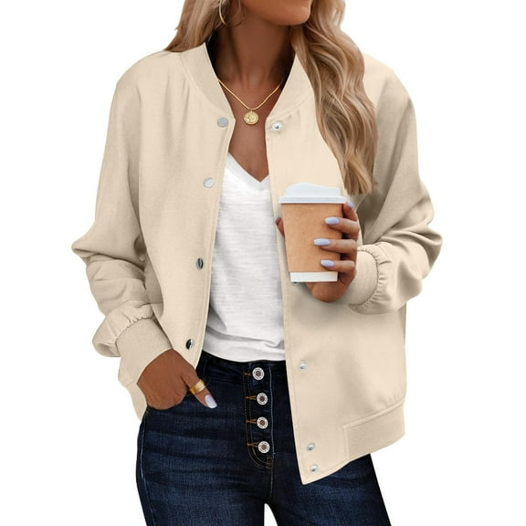 Dasayo Women's Coats Bomber Beige Varsity Letterman Barn Jackets Spring Button Down Clothes Shackets for Women 2025 L