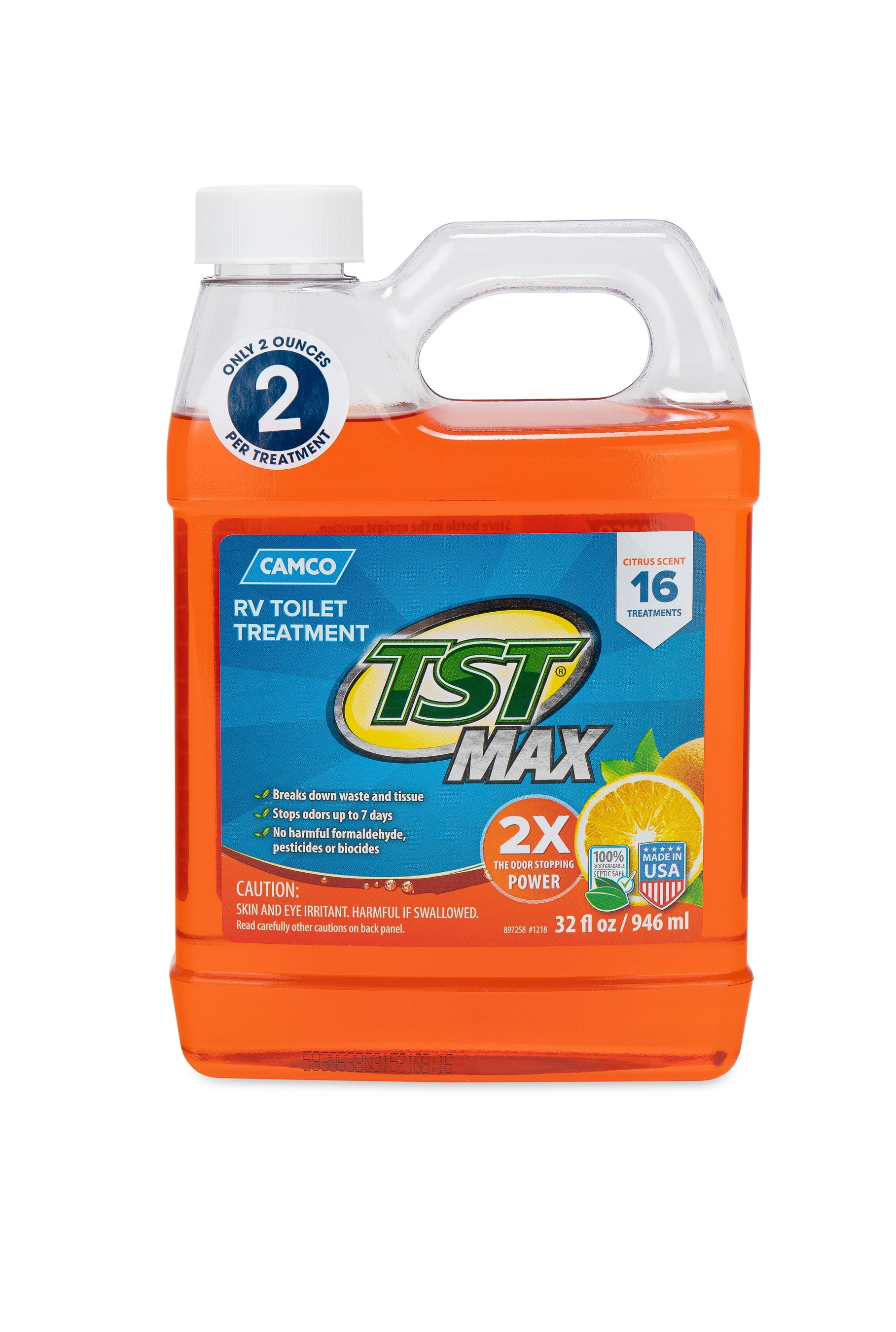 Camco TST MAX RV Toilet Treatment| Ultra Concentrated Formula | Stop Odors and Break Down Waste in RV or Marine Waste Holding Tanks | Orange (41192)