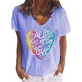 thumbnail image 1 of Hauts Chics pour Femmes Imprimé Plume Cœur Manches Courtes Tee-Shirt Blouse Été Décontracté Ample Graphique P-3TG, 1 of 2