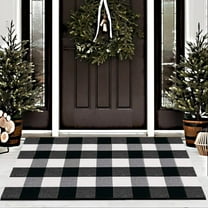 Buffalo Plaid Checkered Rug - Door Mat Outdoor, Black and White Outdoor, Cotton Washable Front Door Rug Layered Doormats for Front Porch/Farmhouse/Entryway, 27.5x43 Inches