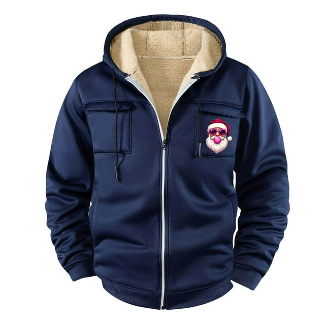 RXMEKW Hooded Fleece Jacket for Men, Windproof Winter Coat with Zippered Pockets for Outdoor Sports and Cold Weather Commuting