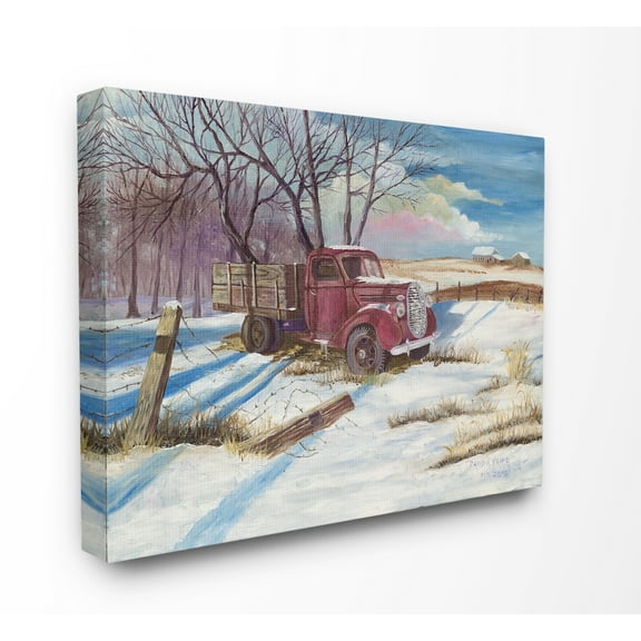 The Stupell Home Decor Red Pickup Truck Scene with Snow on the Ground Canvas Wall Art