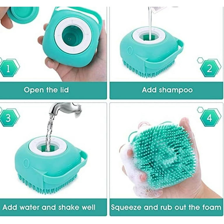 Dog Cat Puppy Bath Brush Scrubber, Shampoo Dispensing Massage