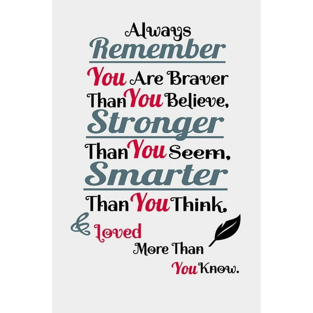 Smarter Than You Think Quote Always Remember You Are Braver Than You Believe, Stronger Than You Seem, Smarter Than You Think & Loved More Than You Know : Inspirational Gifts Positive Wall Plaque Saying Quotes For Birthday ( Smarter Than You Think Quote Always Remember You Are Braver Than You Believe, Stronger Than You Seem, Smarter Than You Think & Loved More Than You Know : Inspirational Gifts Positive Wall Plaque Saying Quotes For Birthday (