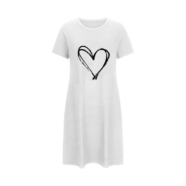 fheaev Chemises de Nuit pour Femmes Grande Taille Imprimé de la Saint-Valentin Chemise de Nuit Manches Courtes Col Rond Courte Robes de Maison pour Dormir Robe à Imprimé Floral