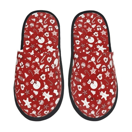 Balery Red Christmas Cheer. Slient Indoor Furry Fleece Comfort House Shoes Soft Non-Slip Home Shoes Cotton slippers House Slippers-- Large