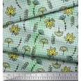 thumbnail image 3 of Soimoi Green Silk Fabric Maple Leaves & Artistic Floral Check Printed Craft Fabric by the Yard 42 Inch Wide, 3 of 3