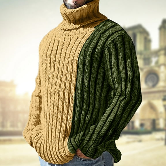 Men's Fleece Lined Sweater Turtleneck Long Sleeve Winter Warm Thermal Design