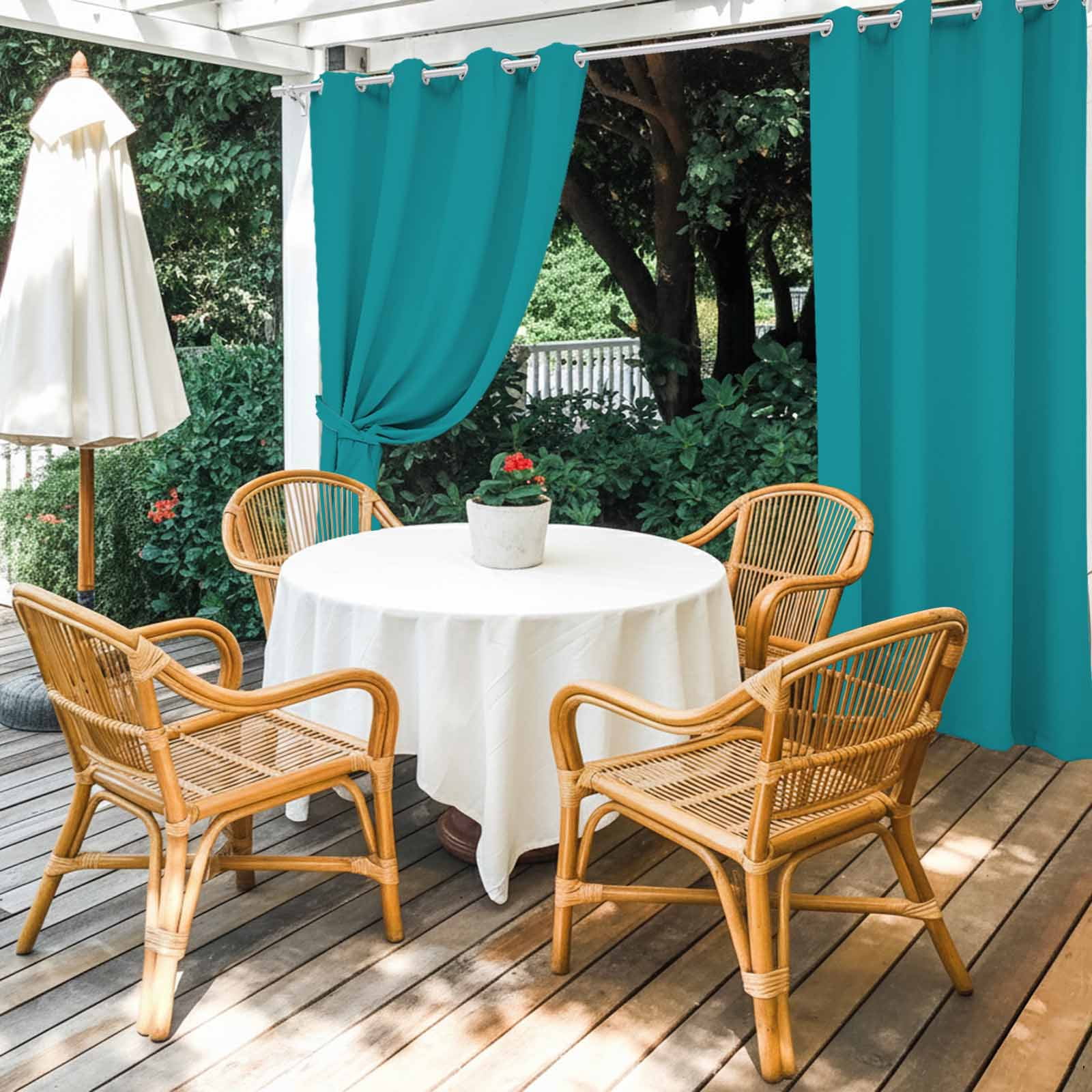 Teal Outdoor Curtains for Patio, Solid Color Waterproof Outside Curtains Privacy Blackout Curtain for Porch Pergola Cabana, 2 Panel 54W x 108L Inch
