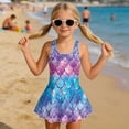 thumbnail image 4 of COEQINE Girls Swim Dress Fashion One Piece with Flowy Skirt & Built-in Brief, Classic Tank Style U-Neck and Wide Straps Swimsuit, for Beach & Pool, Sizes 5-6, Galaxy Mermaid Scales, 4 of 8