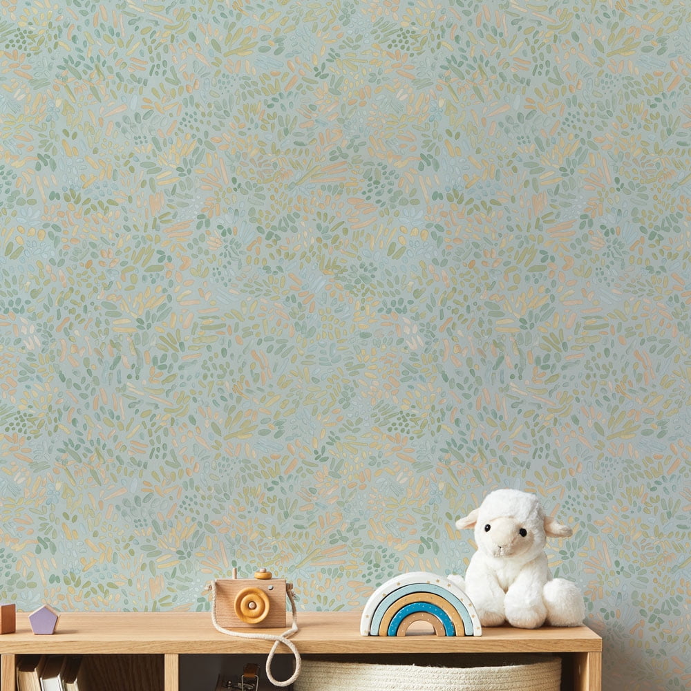 Tempaper Brushstroke Garden Robin's Egg Peel and Stick Wallpaper, 20.5" x 16.5'