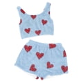 thumbnail image 3 of cocolona Fleece Pajamas for Women Set Heart Print Crop Tank Top and Shorts Pajama Set Fall Winter 2 Piece Lounge Outfits Soft Warm Sleepwear, 3 of 6