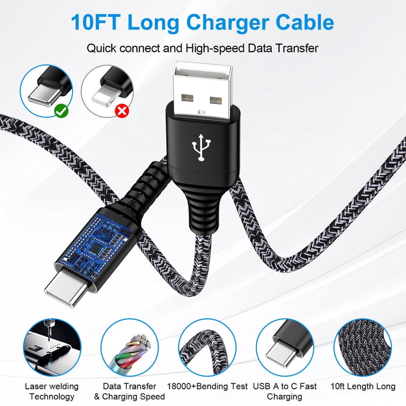 2.1A Dual-Port Fast Wall Charger Block, Phone Charger with 2Pcs 10FT Cables, Power Adapter Compatible with iPhone 17/16/15 Pro Max iPad Pro Galaxy S26 Android,Black