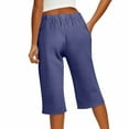 thumbnail image 6 of HKYNLAG Bermuda Shorts for Women Linen Shorts Knee Length Elastic Waist Long Shorts Casual Summer Shorts Petite Capri Pants Dressy Summer Beach Shorts with Pockets Navy L, 6 of 7