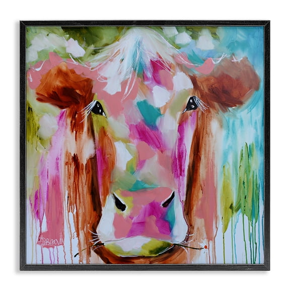 Stupell Industries Contemporary Expressionist Vibrant Cow Black Framed Giclee Art, 12 x 12, by Amanda Brooks