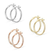 LeCalla 925 Sterling Silver Set of 3 Pairs Click-Top Hoop Earrings, Silver, Rose Gold, Yellow Gold, 20MM