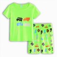 thumbnail image 6 of TOWED22 Baby Boy Outfits 2pcs Crewneck Short Sleeve T-Shirt Elastic Waist Drawstring Shorts Dinosaur Truck Print Summer Clothes(Light Green,2-3 Y), 6 of 8