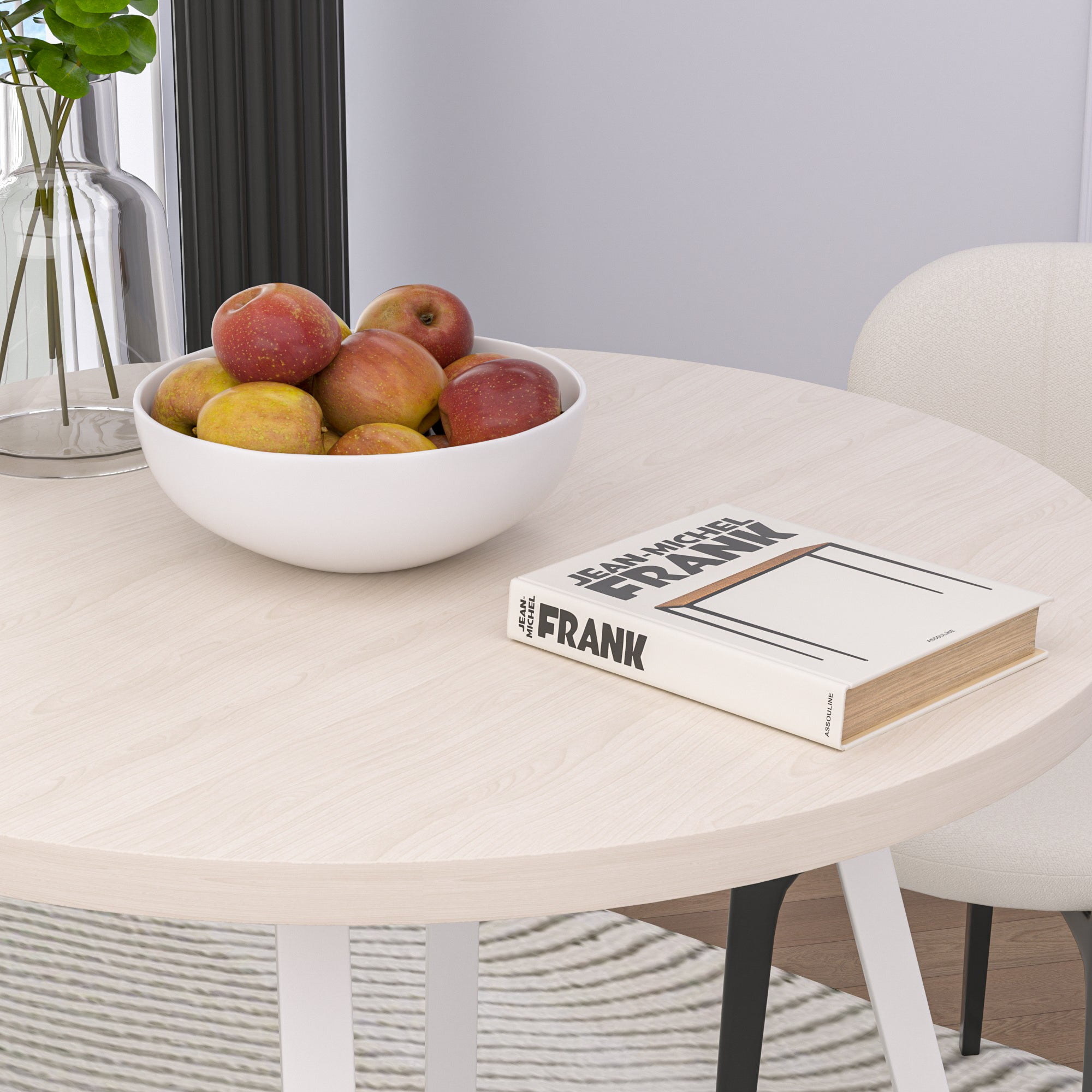 VECELO 35.4" Round Dining Table, Small Kitchen Table with Sturdy Metal Base, Dining Room Table for 2 to 4 Person, Natural Wood