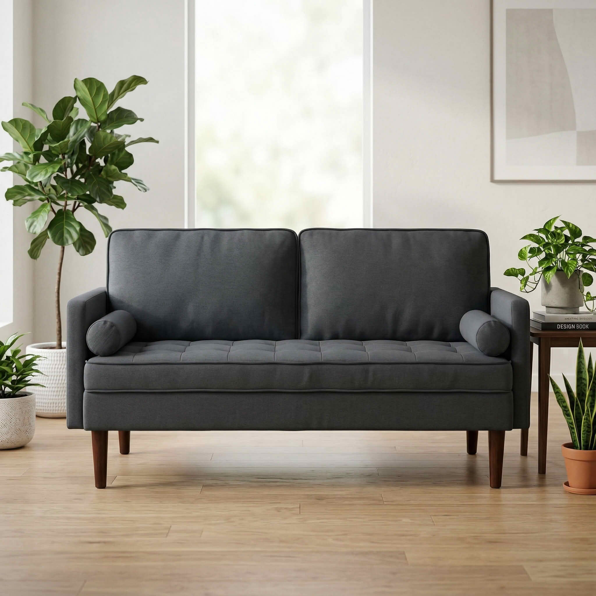 MAYEERTY 65" Modern Loveseat Sofa, 2-Seater Couch with Removable Back Cushion, Solid Wood Frame & 2 Bolster Pillows