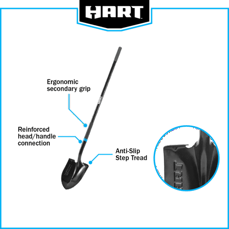 HART Heavy-Duty Steel Digging Shovel with Fiberglass Handle and Anti Slip Step Tread